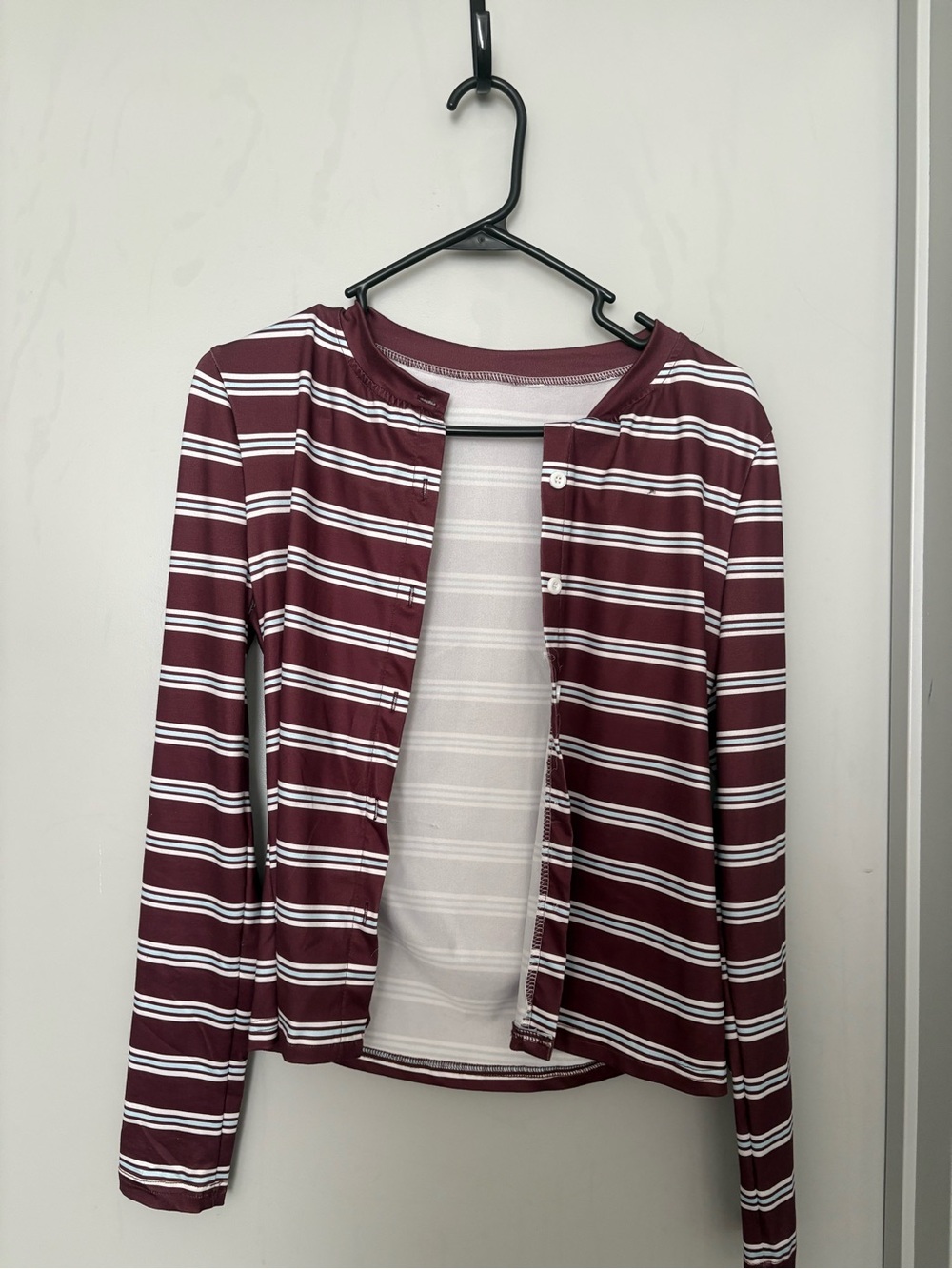 SHEIN Maroon and White Striped Button-Front Women's Jacket